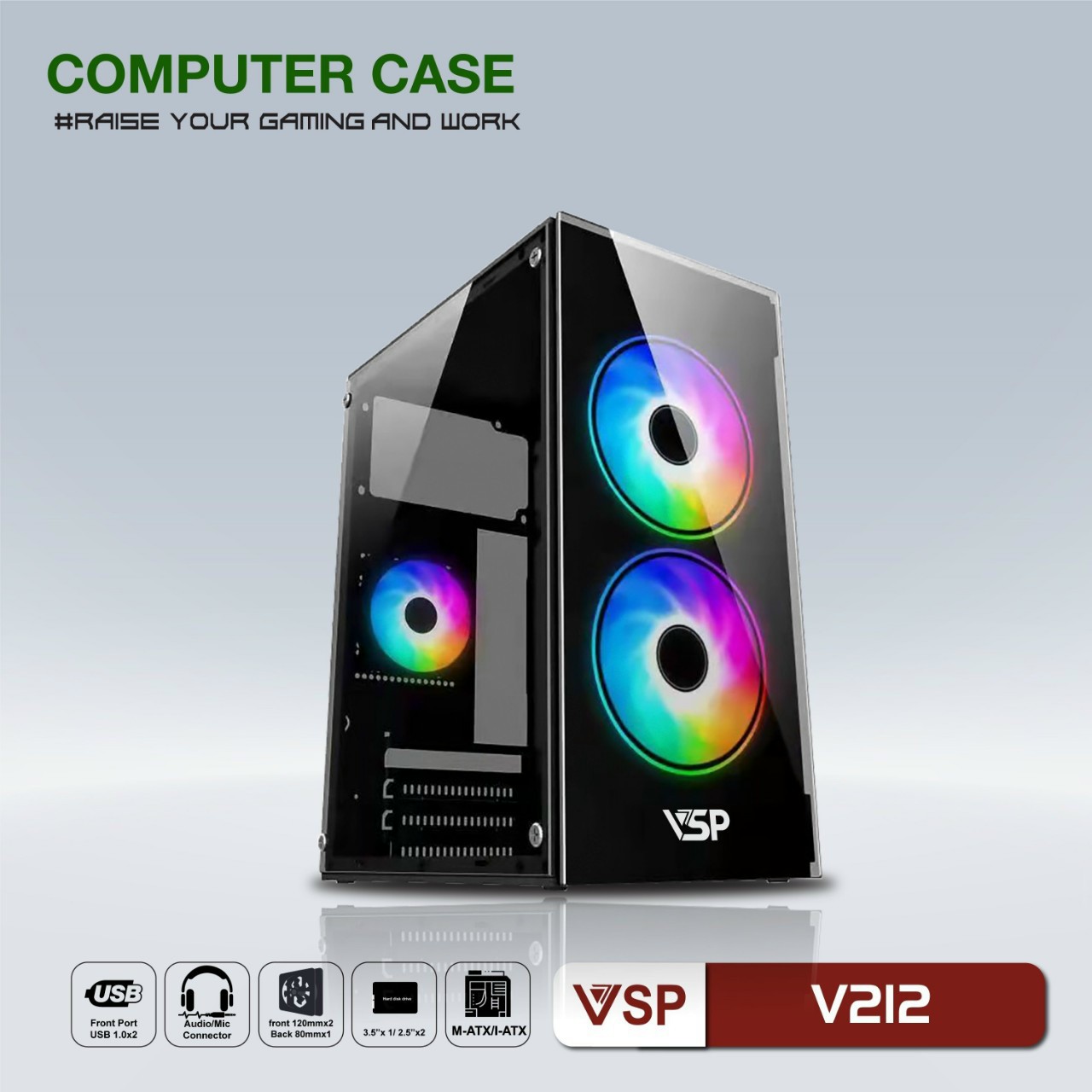 Case VSP V212 Đen (Kèm 2 Fan Led)